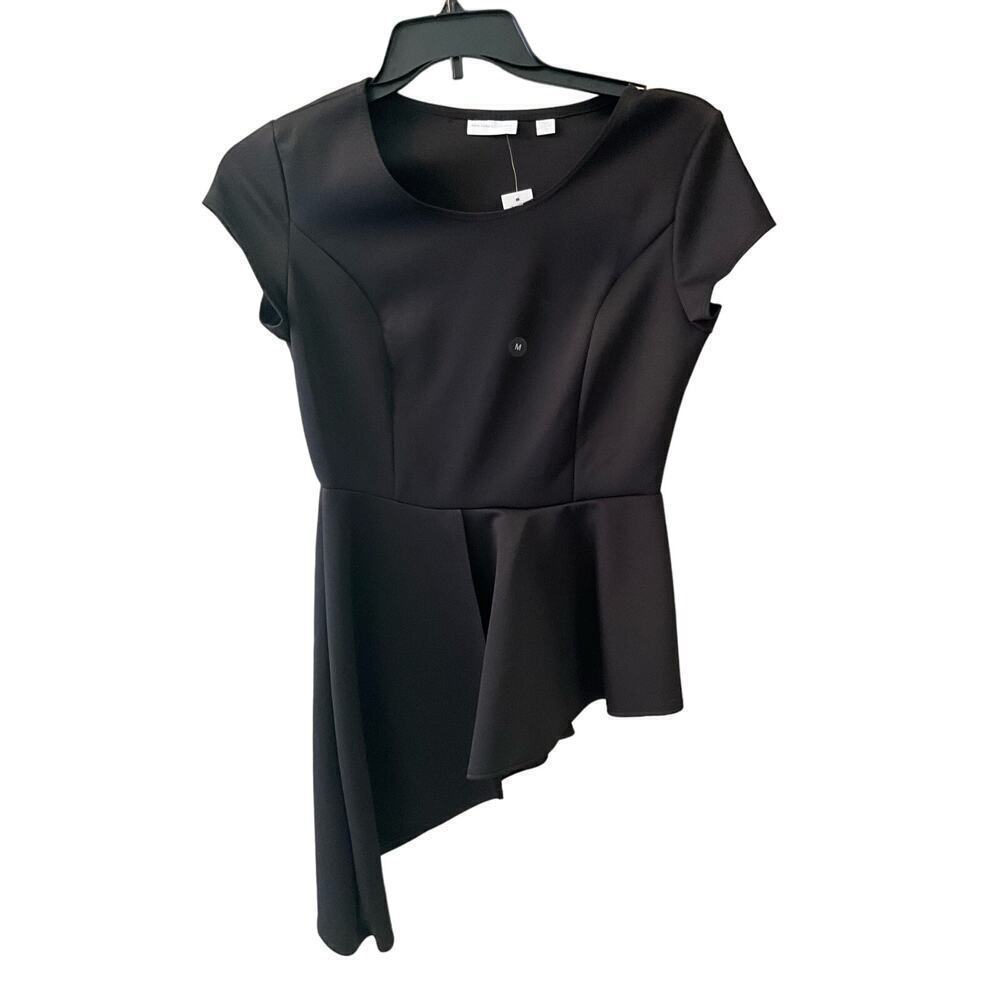 New York Blouse Top Women's‎ Size M Black Sleeveless Asymmetrical Hem Round Neck